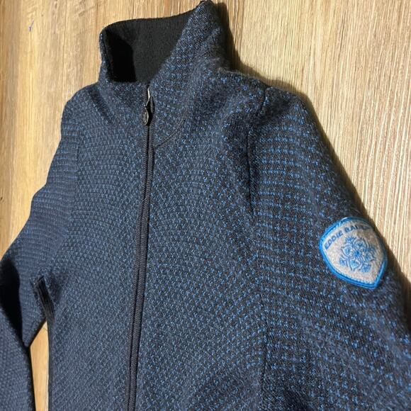 Eddie Bauer Merino Wool Full Zip Mock Neck Jacket Womens L Blue Tweed Academia - Picture 3 of 6